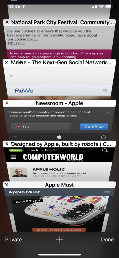 This is Safari's carousel view for tabs on an iPhone